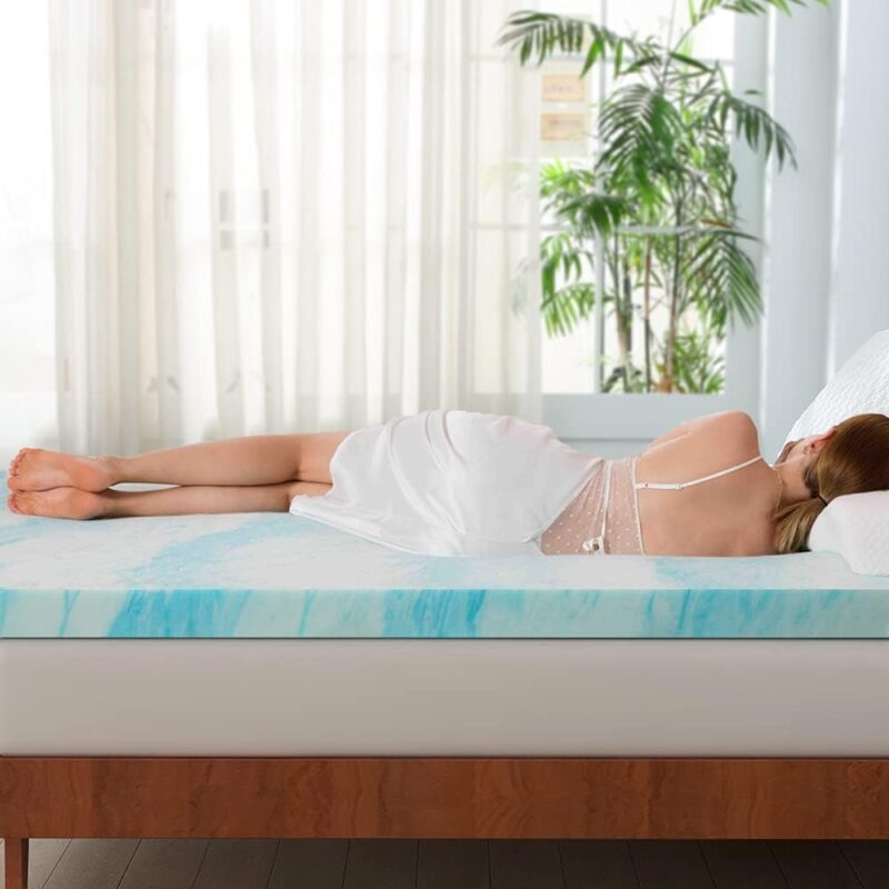 IULULU 2 Inch Gel Foam Mattress Topper, King, Blue (Retail: $70) - Image 5