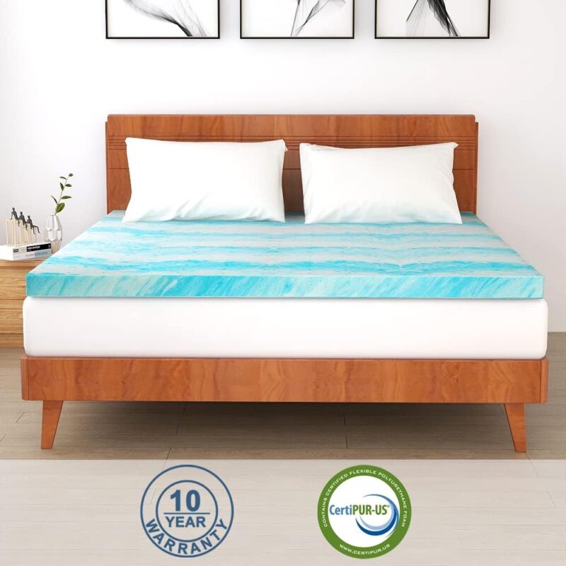 IULULU 2 Inch Gel Foam Mattress Topper, King, Blue (Retail: $70) - Image 2