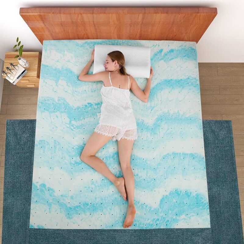 IULULU 2 Inch Gel Foam Mattress Topper, King, Blue (Retail: $70) - Image 6