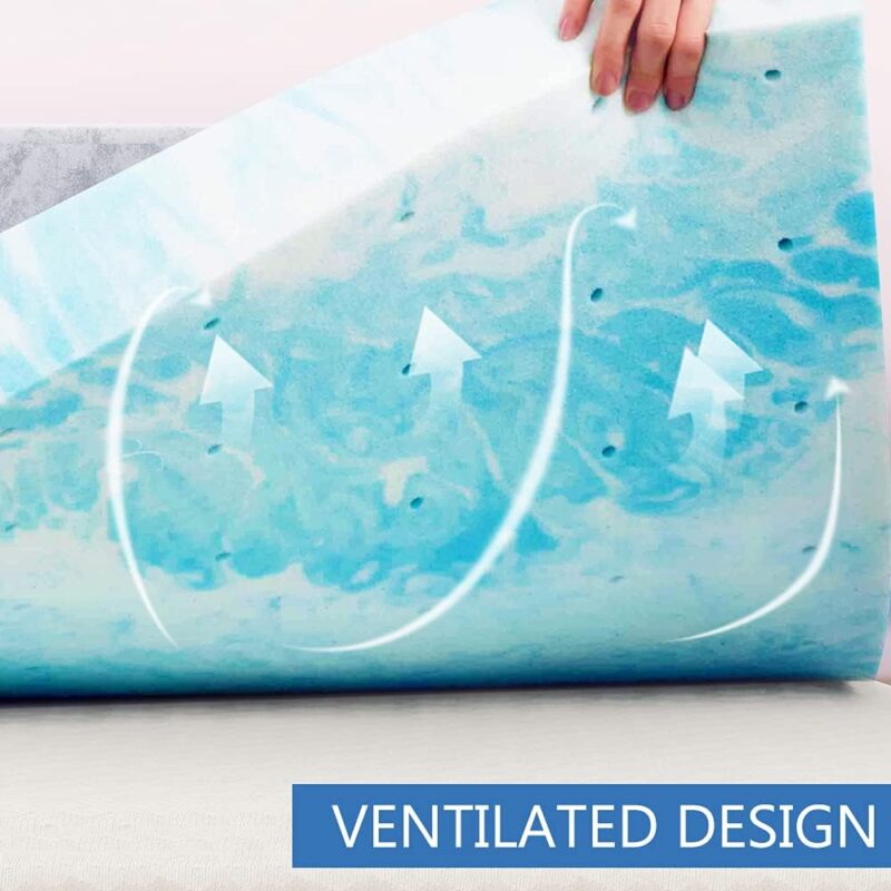 IULULU 2 Inch Gel Foam Mattress Topper, King, Blue (Retail: $70) - Image 3
