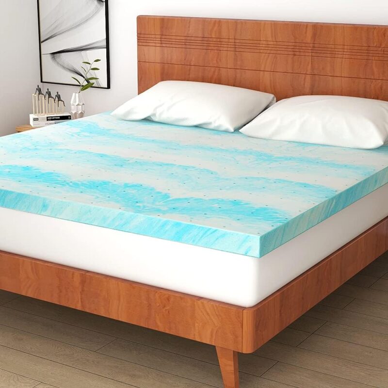 IULULU 2 Inch Gel Foam Mattress Topper, King, Blue (Retail: $70)