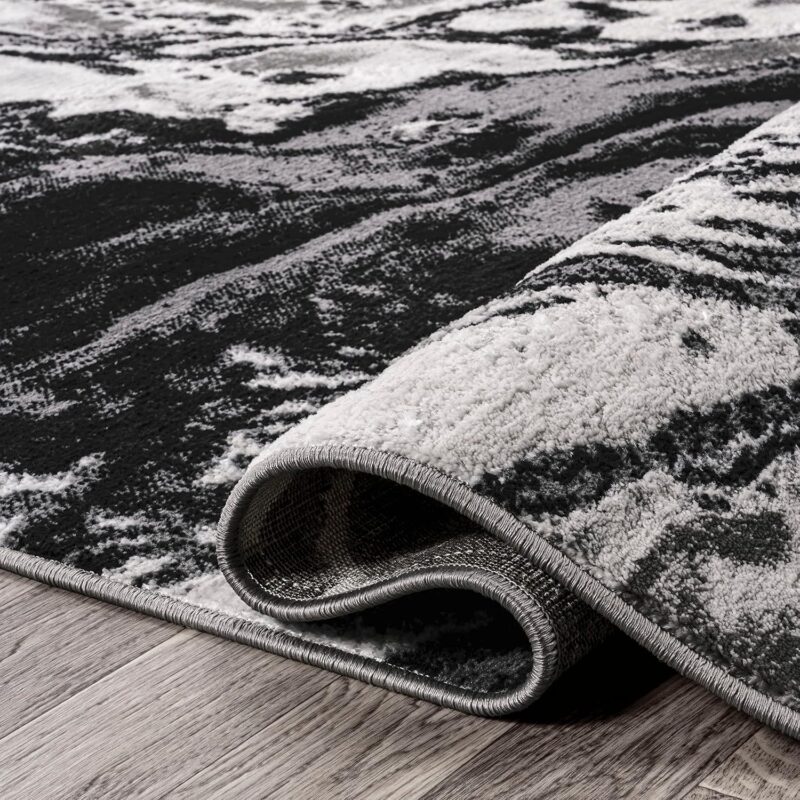 JONATHAN Y 2x10ft Swirl Marbled Abstract Easy-Wash Indoor Rug, Black/Ivory (Retail: $31) - Image 5