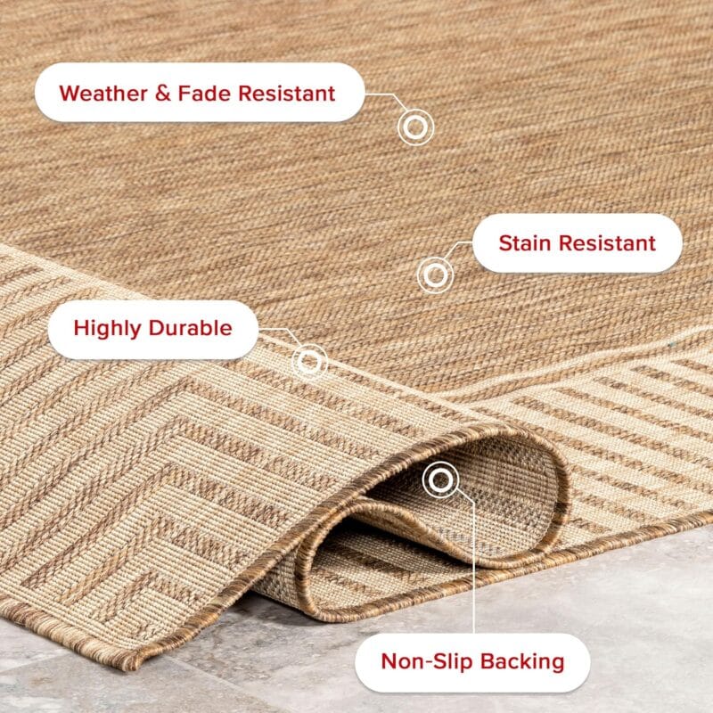 nuLOOM 10'x12' Striped Border Outdoor Rug - Light Brown (Retail: $160) - Image 5