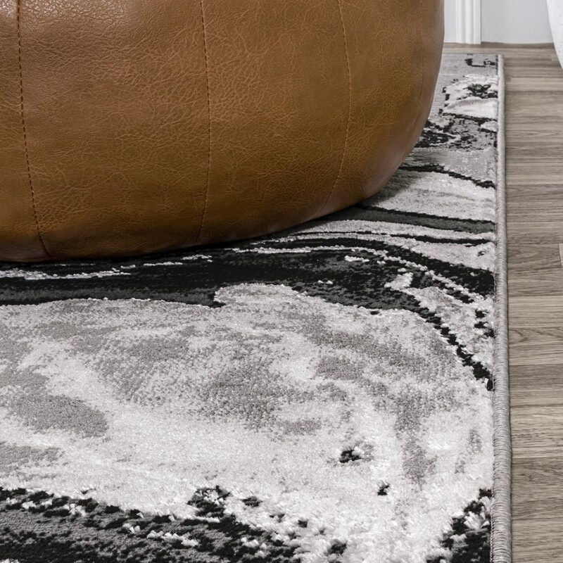 JONATHAN Y 2x10ft Swirl Marbled Abstract Easy-Wash Indoor Rug, Black/Ivory (Retail: $31) - Image 4