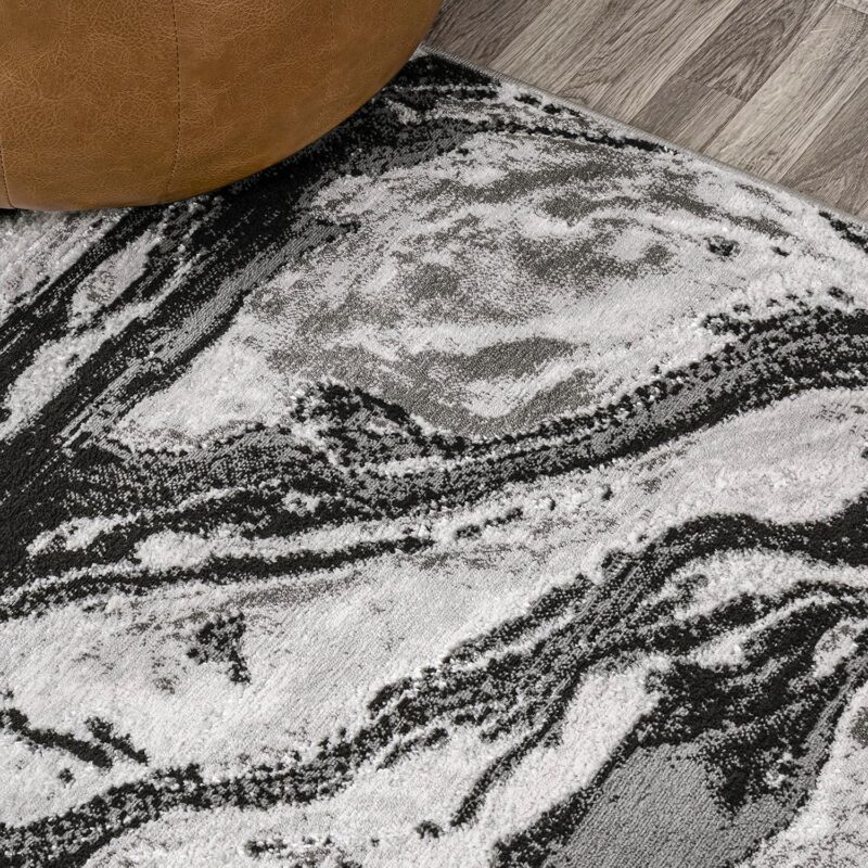 JONATHAN Y 2x10ft Swirl Marbled Abstract Easy-Wash Indoor Rug, Black/Ivory (Retail: $31) - Image 3